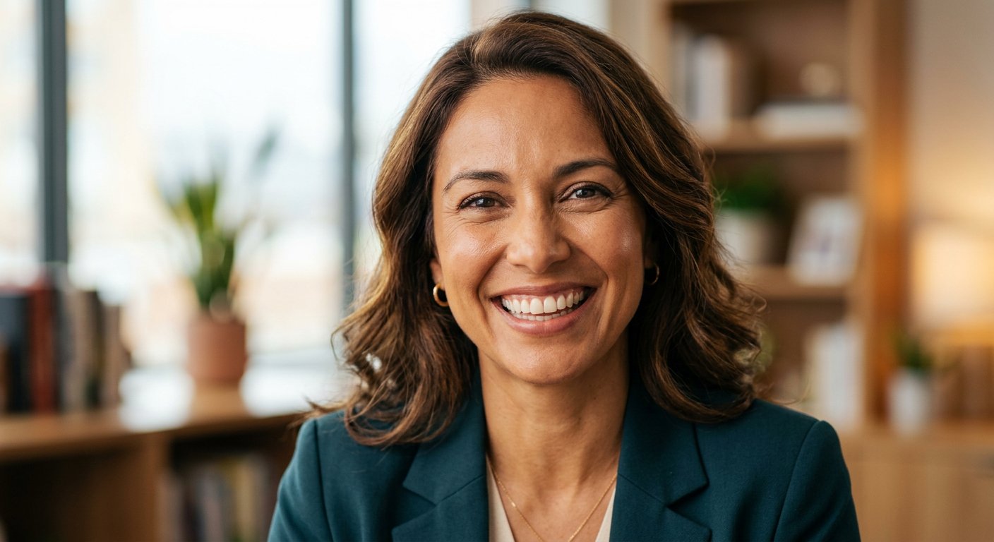 Patient with a bright, confident smile after cosmetic dental treatment at Huntington Park Dental Clinic